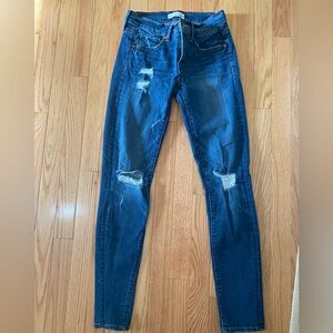 LOFT Women's Distressed Skinny Jeans - Dark Blue